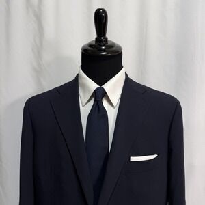 Proper Cloth Bespoke Blazer Mens 48L Sport Coat Jacket Wool Stretch Navy Blue